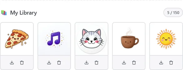 A grid of saved designs in the My Library panel