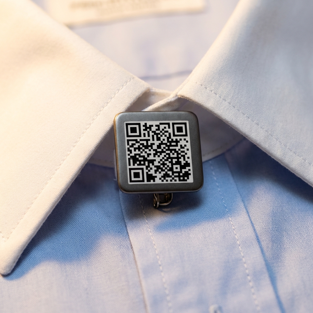 QR code square cutout on shirt collar
