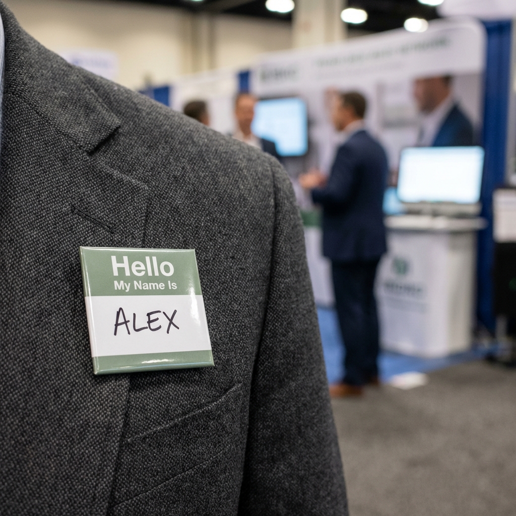 Name badge design on blazer at conference